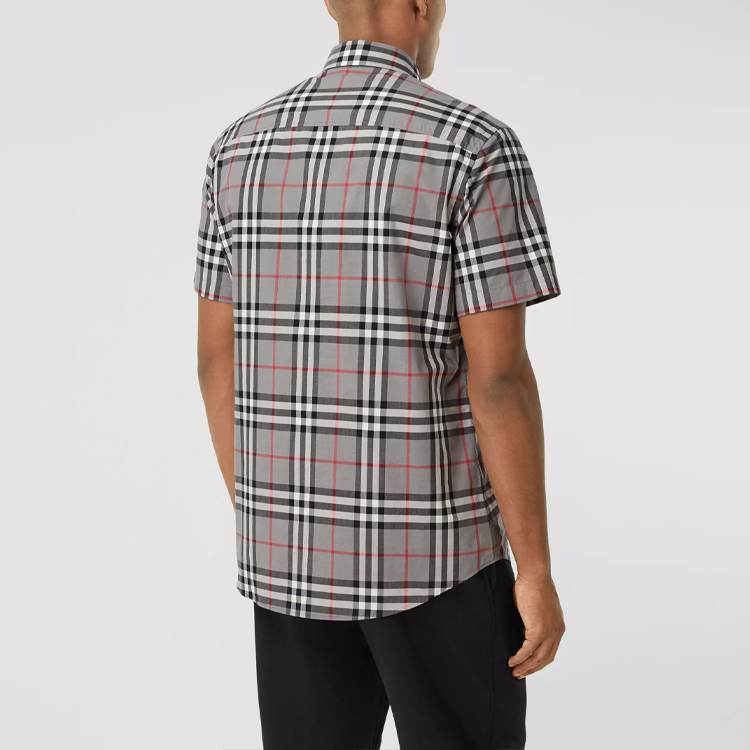 Burberry Check Cotton Short Sleeve Shirt Grey 80293701 圖 4