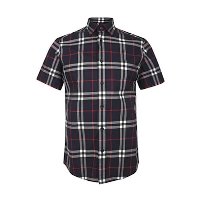 Burberry Check Cotton Short Sleeve Shirt in Deep Blue 80208721