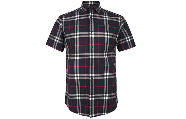 Burberry Check Cotton Short Sleeve Shirt in Deep Blue 80208721 圖 2