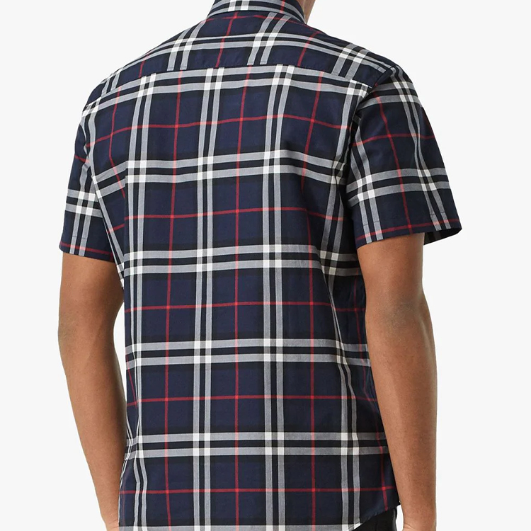 Burberry Check Cotton Short Sleeve Shirt in Deep Blue 80208721 圖 8