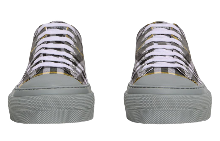 Shop バーバリーチェックコットンスニーカーグレー80642671 80642671