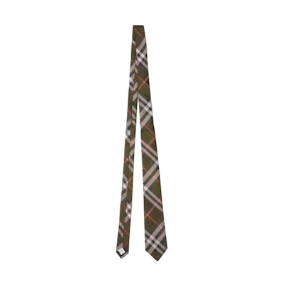 Burberry Check Design Silk Tie for Men in Khaki Green. 80915511