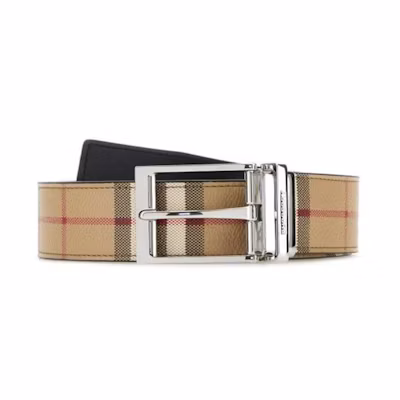 Burberry Check Detail Beige Calf Leather Buckle Belt for Men 8069854A7026
