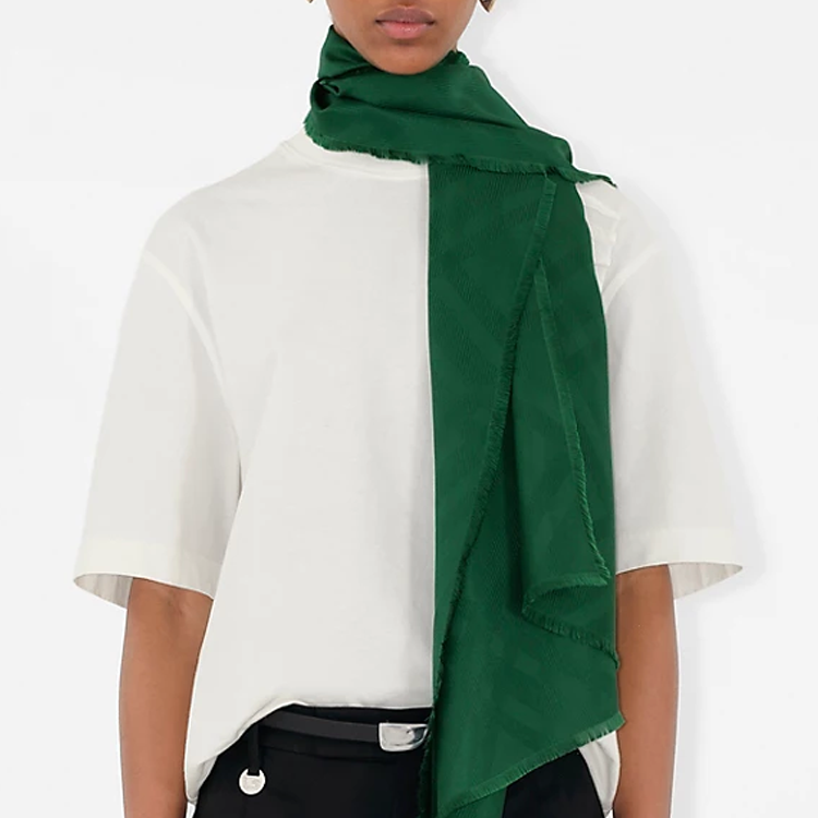 Burberry Check Detail Scarf Green Unisex Couple Style. 80858141 圖 5