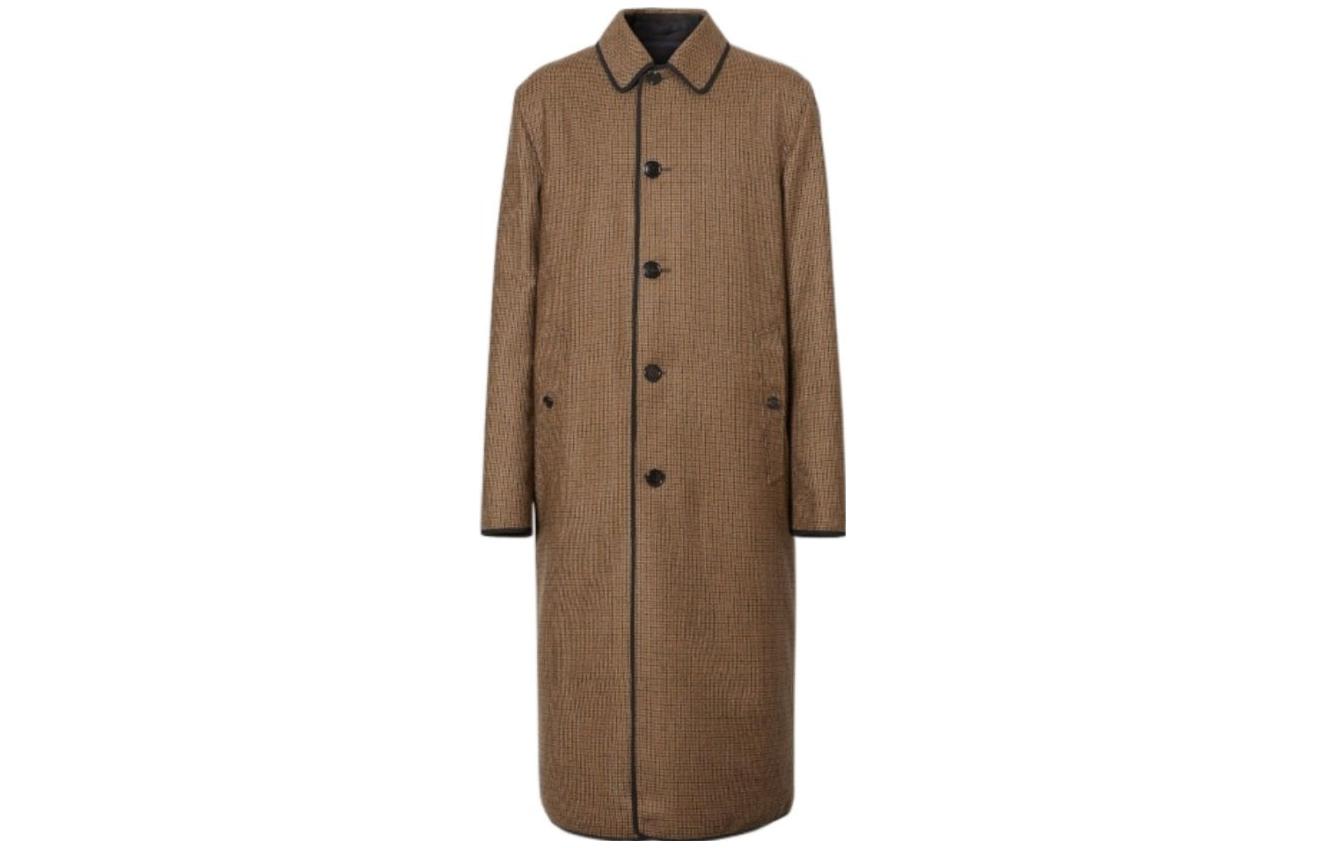 Burberry Check Detail Single-Breasted Casual Coat  Brown 80241201