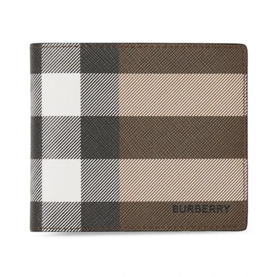 Burberry Check E-canvas International Bifold Wallet 8 slot Dark Birch Brown
