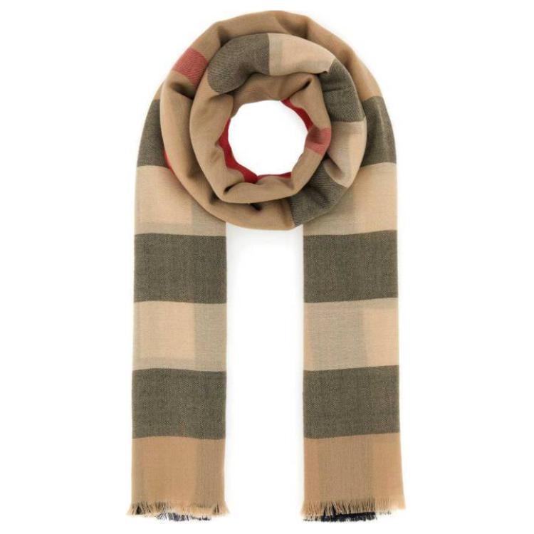Burberry Check Embroidery Cashmere Scarf Unisex Beige - Couples Style. 8024500A7028 圖 4