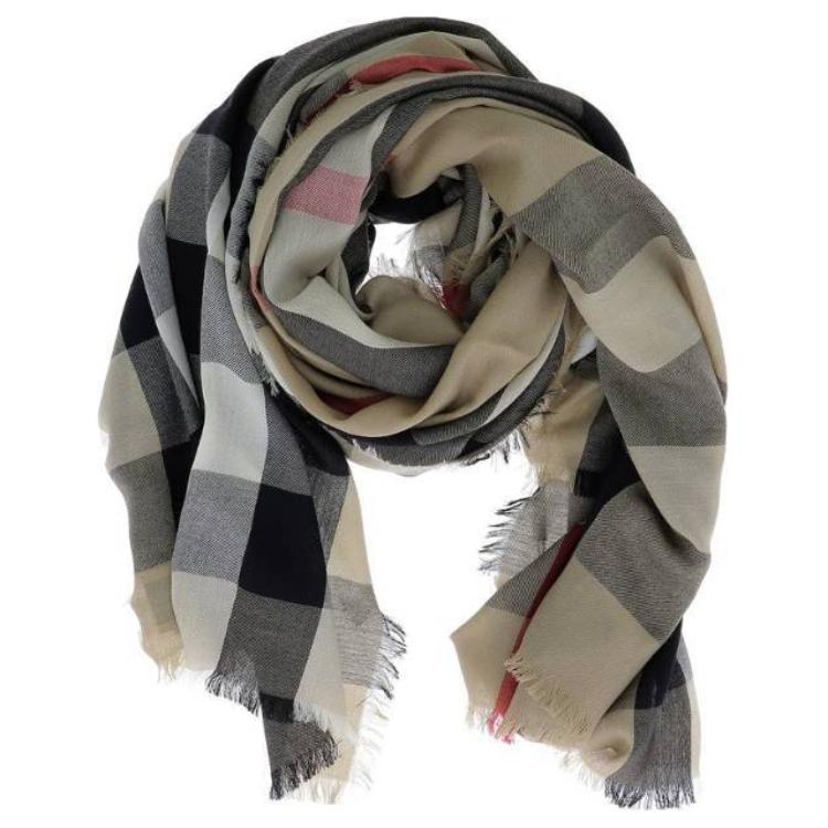Burberry Check Embroidery Cashmere Scarf Unisex Beige - Couples Style. 8024500A7028 圖 6