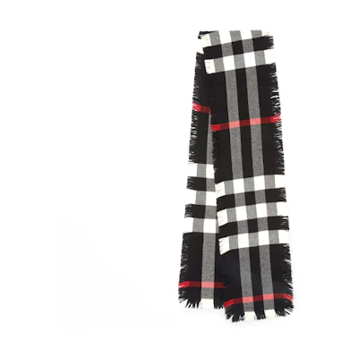 Burberry Check Frayed Wool Scarf Unisex Black/White 40583951