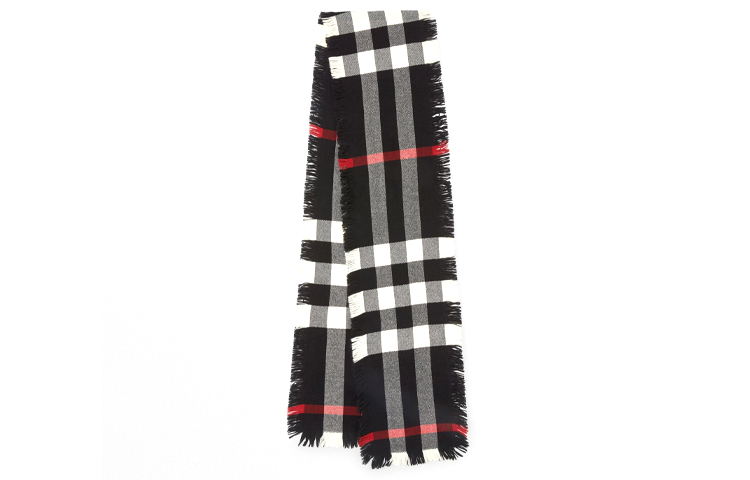 Burberry Check Frayed Wool Scarf Unisex Black/White 40583951 圖 2