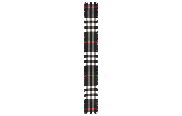 Burberry Check Frayed Wool Scarf Unisex Black/White 40583951 圖 3