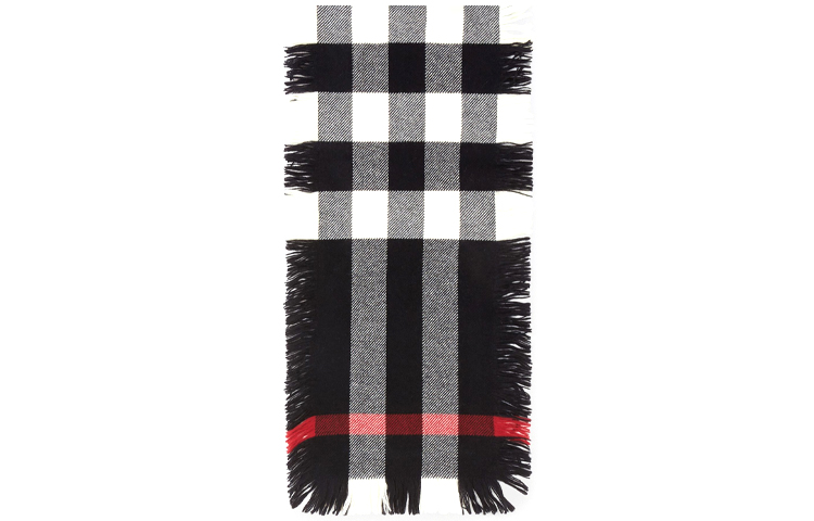 Burberry Check Frayed Wool Scarf Unisex Black/White 40583951 圖 4