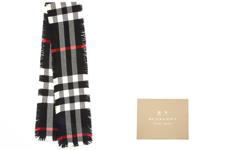 Burberry Check Frayed Wool Scarf Unisex Black/White 40583951 圖 8