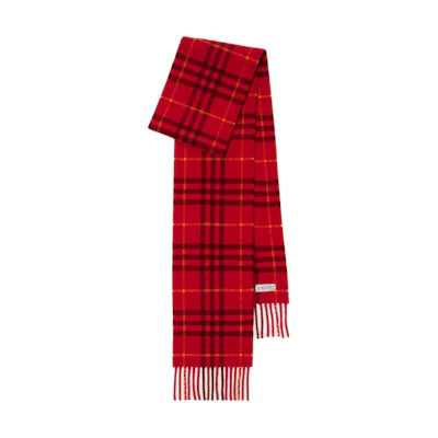 Burberry Check Fringe Cashmere Scarf Women in Currant Red. 80987221