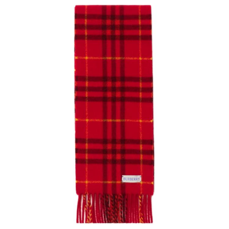 Burberry Check Fringe Cashmere Scarf Women in Currant Red. 80987221 圖 3