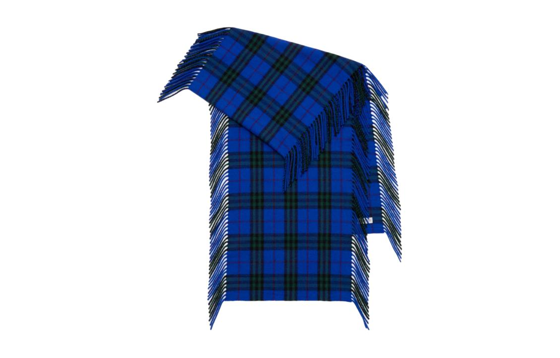 Burberry Check Fringe Wool Scarf Unisex Couple Style - Blue 80799941