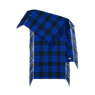 Burberry Check Fringe Wool Scarf Unisex Couple Style - Blue 80799941