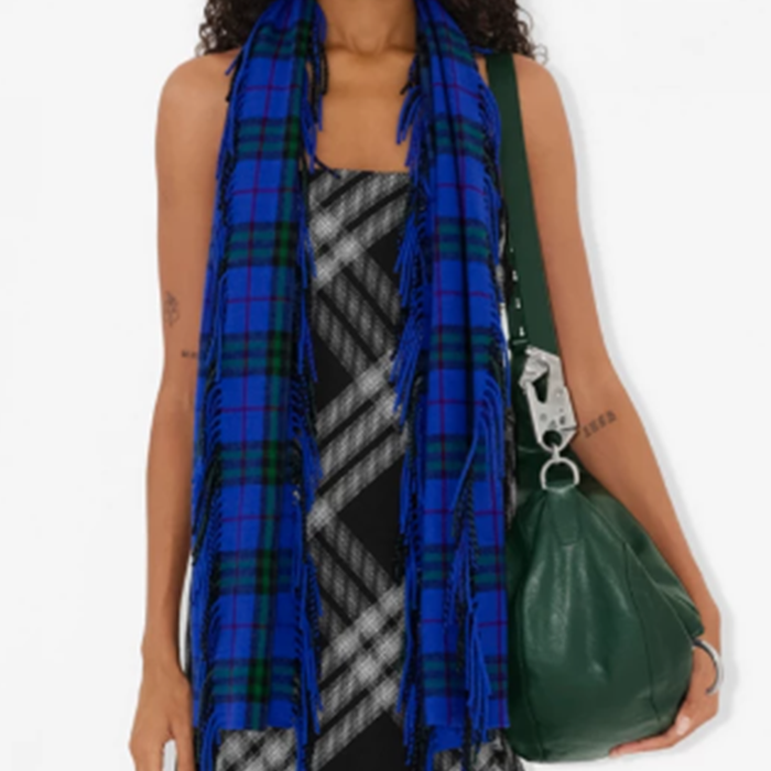 Burberry Check Fringe Wool Scarf Unisex Couple Style - Blue 80799941 圖 6