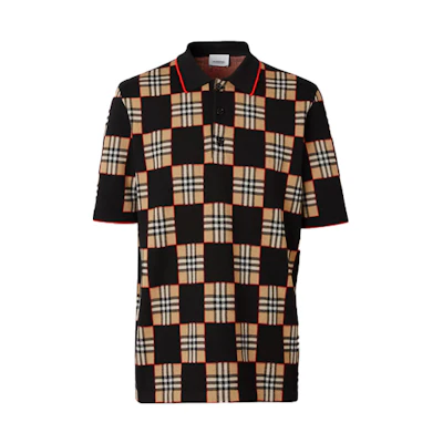 Burberry Check Jacquard Wool Blend Polo Shirt Vintage Beige 80294061