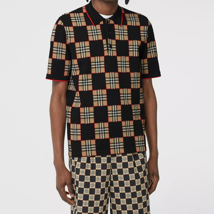 Burberry Check Jacquard Wool Blend Polo Shirt Vintage Beige 80294061 圖 3
