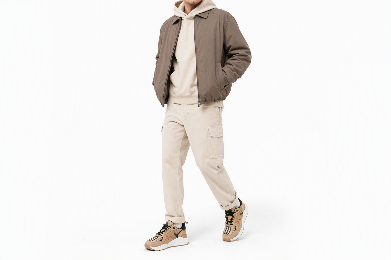 Order Burberry博柏利 皮革 格紋 系帶 低幫 運動休閒鞋 男款 米色