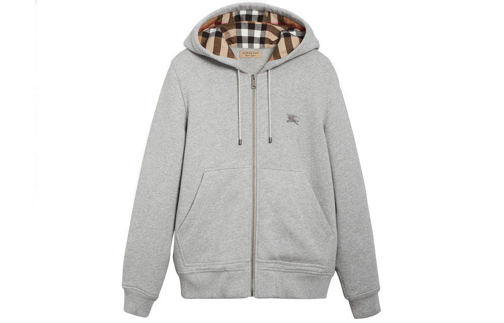 Burberry Check Lined Zip Hoodie Unisex Grey 40618021