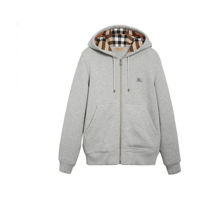 Burberry Check Lined Zip Hoodie Unisex Grey 40618021