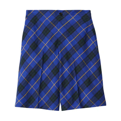 Burberry Check Linen Shorts Blue Relaxed Fit Elastic Waist Shorts. 80906191