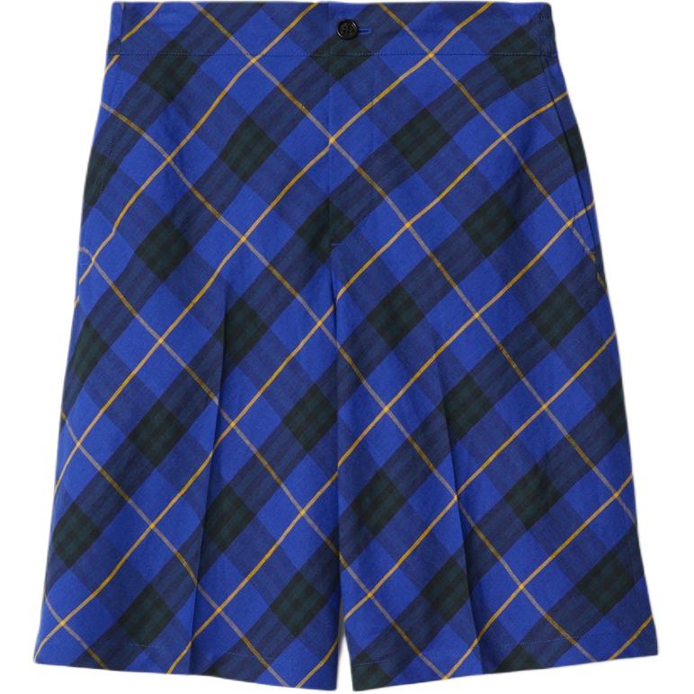 Burberry Check Linen Shorts Blue  Relaxed Fit Elastic Waist Shorts. 80906191 圖 2