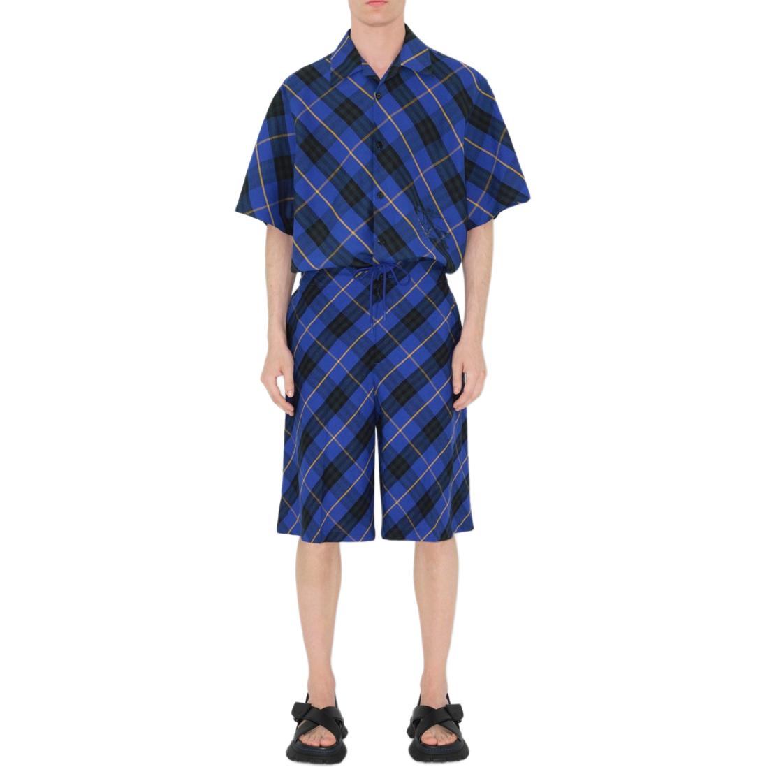 Burberry Check Linen Shorts Blue  Relaxed Fit Elastic Waist Shorts. 80906191 圖 4
