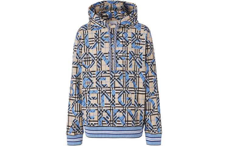 Order Burberry Check Logo Print Hoodie Bright Cobalt Blue 80391651