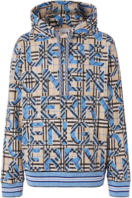 Burberry Check Logo Print Hoodie Bright Cobalt Blue 80391651 Order Burberry Check Logo Print Hoodie Bright Cobalt Blue 80391651