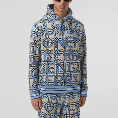 Burberry Check Logo Print Hoodie Bright Cobalt Blue 80391651 Shop Burberry Check Logo Print Hoodie Bright Cobalt Blue 80391651