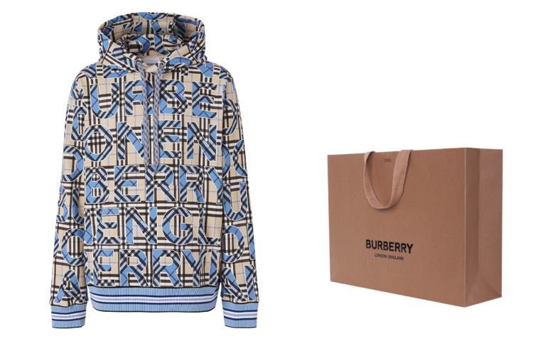 Details for Burberry Check Logo Print Hoodie Bright Cobalt Blue 80391651