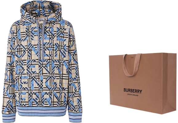 Burberry Check Logo Print Hoodie Bright Cobalt Blue 80391651 Details for Burberry Check Logo Print Hoodie Bright Cobalt Blue 80391651