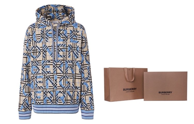 Sizing Burberry Check Logo Print Hoodie Bright Cobalt Blue 80391651