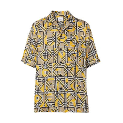 Burberry Check Logo Print Short Sleeve Twill Shirt Men’s in Bright Ochre. 80391301