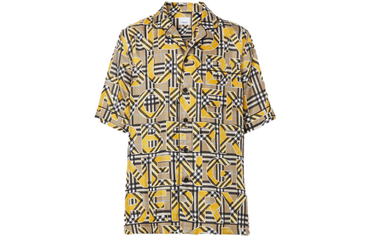 Burberry Check Logo Print Short Sleeve Twill Shirt Men’s in Bright Ochre. 80391301 圖 2