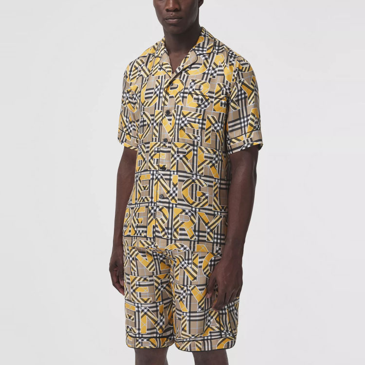 Burberry Check Logo Print Short Sleeve Twill Shirt Men’s in Bright Ochre. 80391301 圖 3