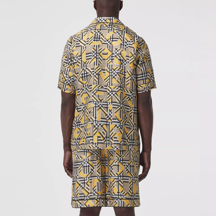 Burberry Check Logo Print Short Sleeve Twill Shirt Men’s in Bright Ochre. 80391301 圖 4