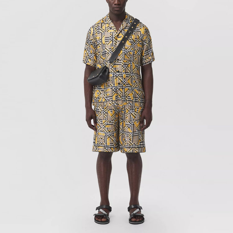 Burberry Check Logo Print Short Sleeve Twill Shirt Men’s in Bright Ochre. 80391301 圖 5