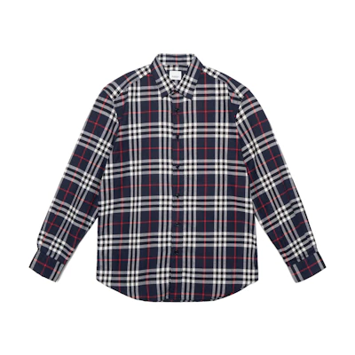 Burberry Check Long Sleeve Shirt Navy Blue 40591291