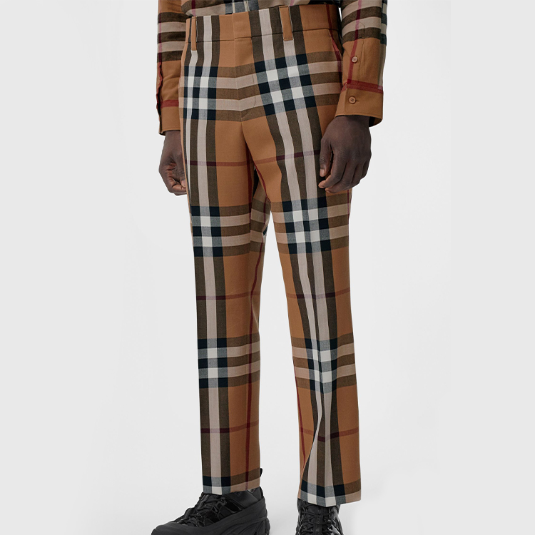 Burberry Check Loose High Waist Straight Pants Birch Brown 45652171 圖 4