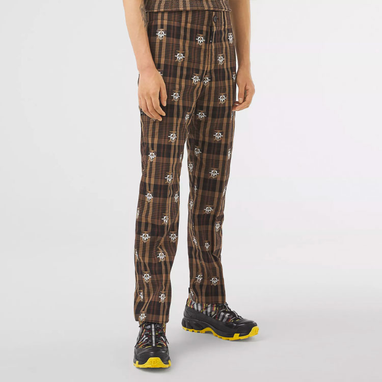 Shop Celana Santai Mid-Rise Burberry Check - Dark Mocha 80378081