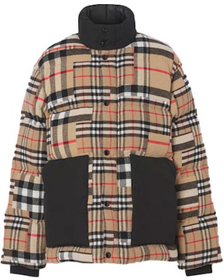 博柏利格纹拼接修身羽绒服 米色白鸭绒 80474981 Buy 博柏利格纹拼接修身羽绒服 米色白鸭绒 80474981