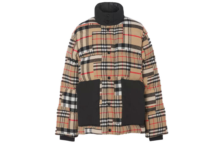 Order 博柏利格纹拼接修身羽绒服 米色白鸭绒 80474981