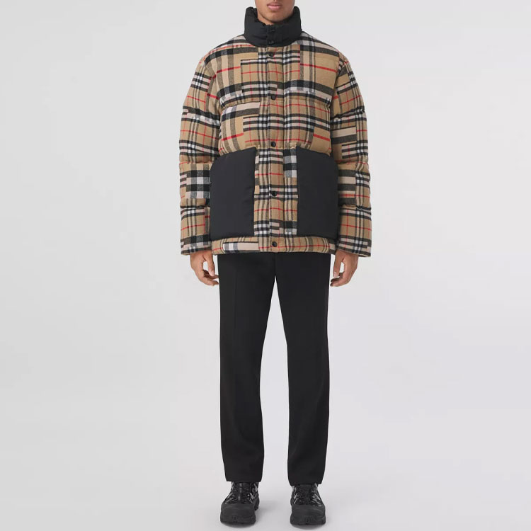 Lookbook 博柏利格纹拼接修身羽绒服 米色白鸭绒 80474981