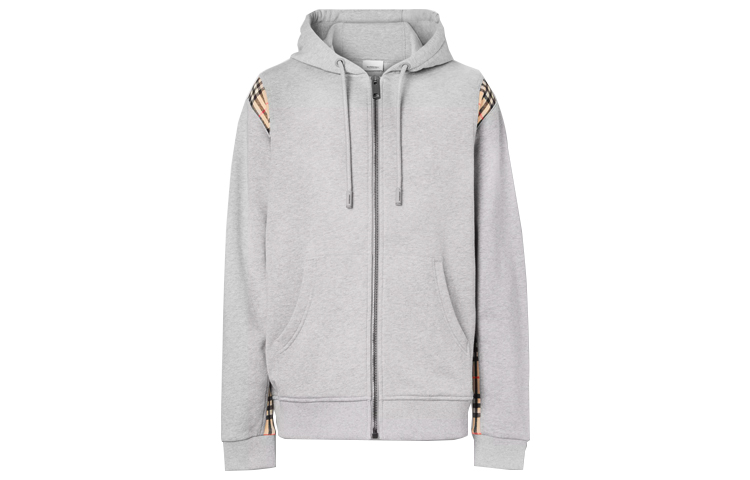 Burberry Check Panel Hoodie Light Grey for Men 80345111