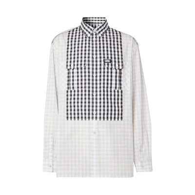 Burberry Check Panel Shirt in Light Ash Stone 45630481