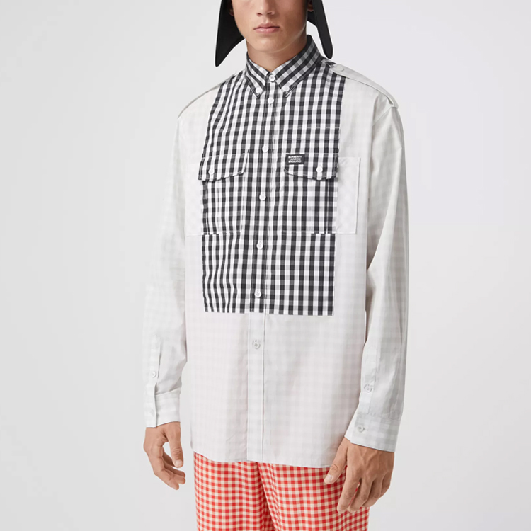 Burberry Check Panel Shirt in Light Ash Stone 45630481 圖 4